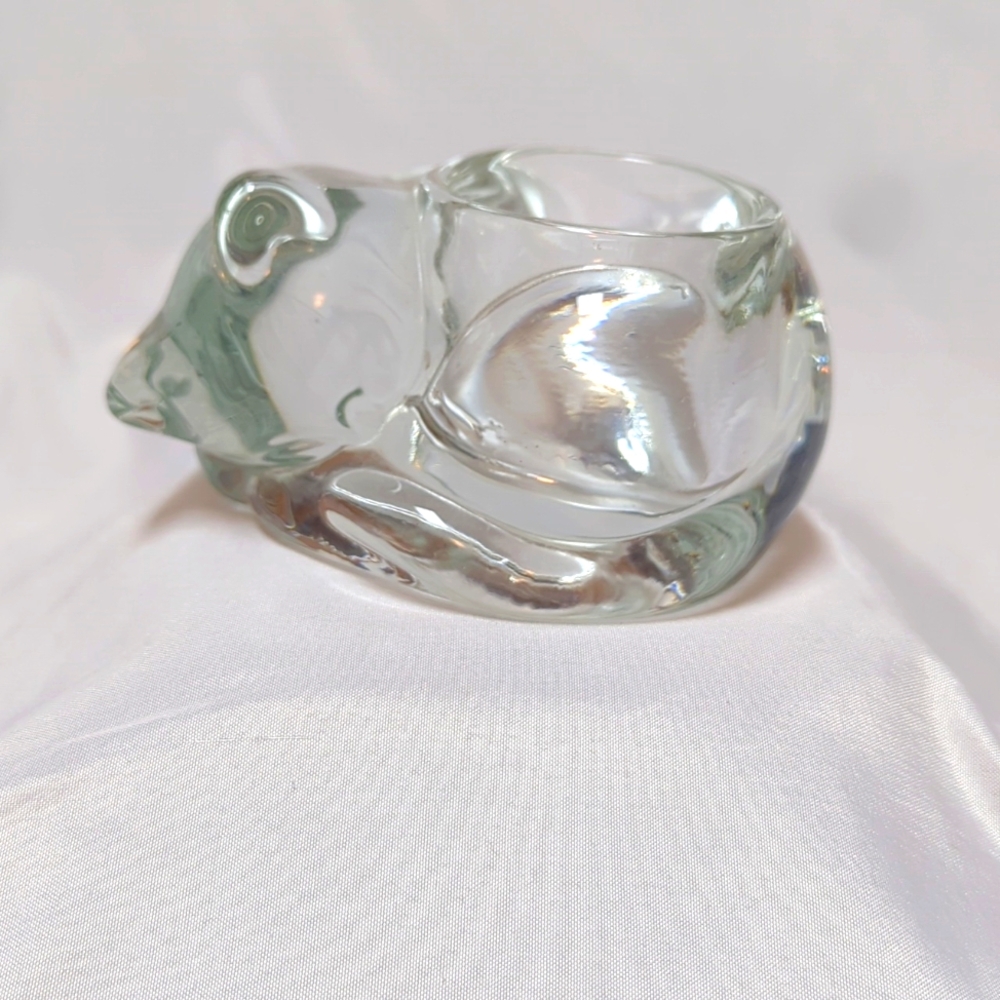 Indiana Glass Heavyweight Sleeping Cat Kitten Kitty Glass Tealight Candle Votive